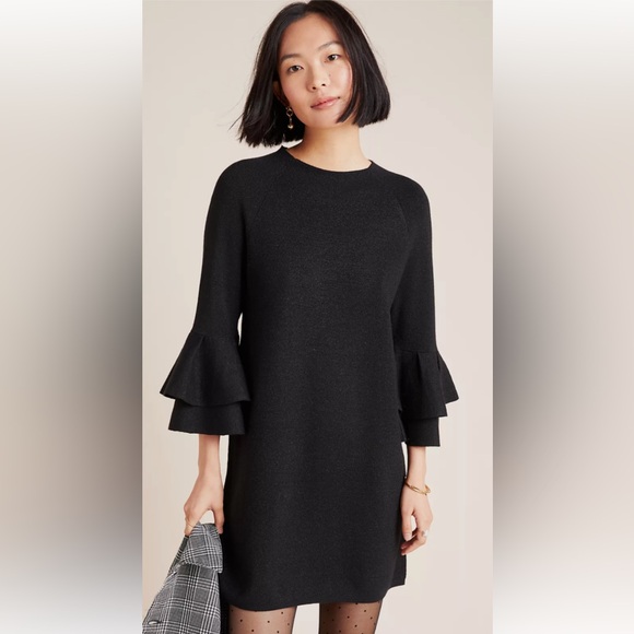 Anthropologie Dresses & Skirts - Anthropologie Claudette ruffled sweater dress drop shoulder metallic sparkle